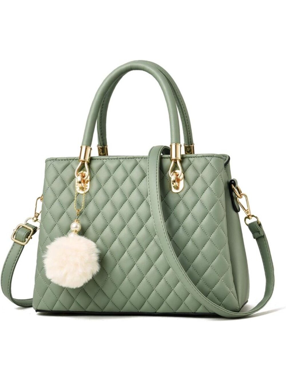 Stylish Women's Leather Handbag Tote Satchel Shoulder Bag with Pompon Charm